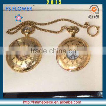 FS FLOWER - IP Plated Copper Material Mechanical Skeleton Pocket Watch Vintage Neckle Accessories