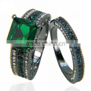 Thick Emerald Couple Ring Sets Big Central Stone Wedding Bands Love Romantic Ring For Lovers