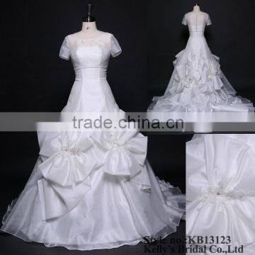 special exclusive hand made organza bow short sleeve bridal gown 2013