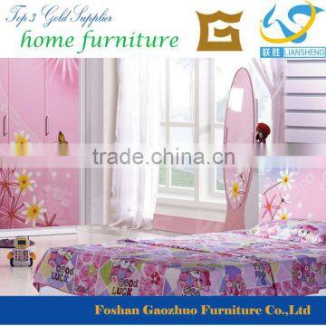 Latest Pink Color Kids Bedroom Furniture Double Bed for Girl