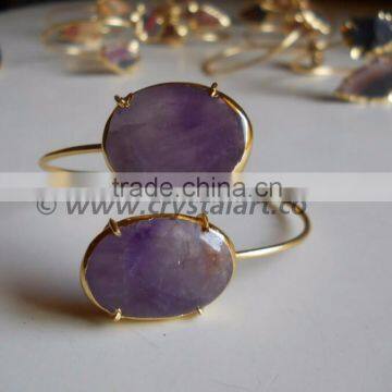 AMETHESE AGATE ELECTROPLATED OVAL SHAPE BANGLE