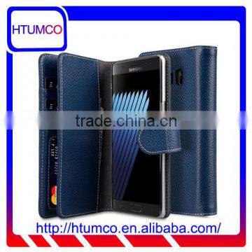 Wallet Card Slot Mobile Phone Cover Blue Genuine Leather Case for Samsung Galaxy Note 7