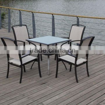 tempered glass top Aluminum dining table and texitlene chair outdoor furniture