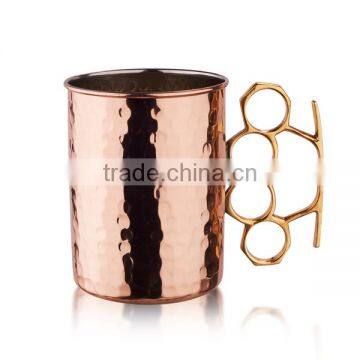 Hammered Copper Beer Mug With Brass Handle