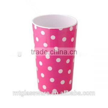 plastic round rose red water juice coffee cup with white dot