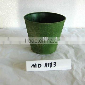 Green Galvanized Metal Flower Pot