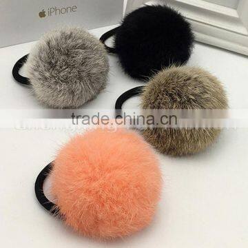 CX-E-12 Genuine Rabbit Fur Ball Elastic Hair Band
