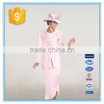 100% Polyester Formal Elegant Ladies Designer Skirt Suits Hand Work Design