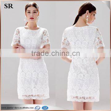 Embroidery Flower Pattern White Lady's New Fashion Mini Party Dress photo-2