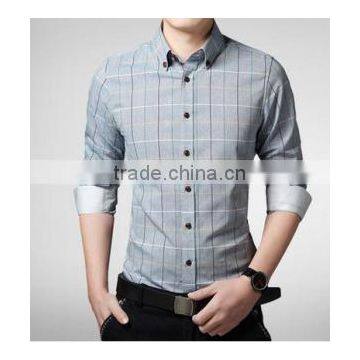 The New 2015 Men's Plaid Shirt Long Sleeve Skinny Man Bai Segong Blue-gray in Leisure Shirt Wholesale photo-4