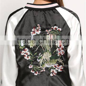 MGOO 2017 Produced Reversible Satin Jackets Custom Embroidery Back Bomber Jackets Raglan Sleeves Pink photo-5