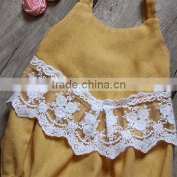Wholesale Summer 0-24M Baby Clothes Toddler Plain Sleeveless Jumpsuit Baby Lace Linen Romper photo-3