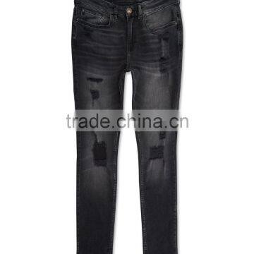 Cotton Blend Black Washed Rip Skinny Jeans photo-5