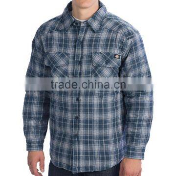 Gingham check flannel shirt with chest embroidery