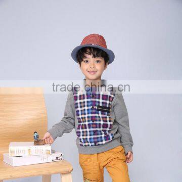 Latest Summer Soft Cotton Plaid Boys Long Sleeve Polo Shirt With Grey Collar Children Clothing photo-2