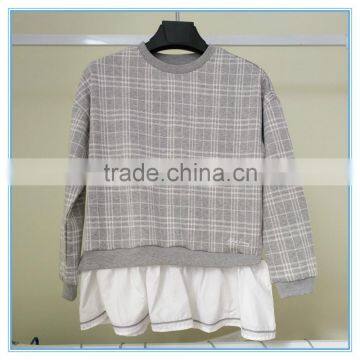 Kids Custom Fake Two Pieces Crewneck Sweatshirt Two Colors Sweatshirts Hoodies Girls Top Check Shirt photo-3