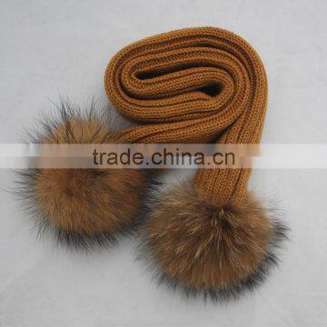 Myfur Children Size Knitted Wool Scarf With Detachable Real Raccoon Fur Balls photo-3