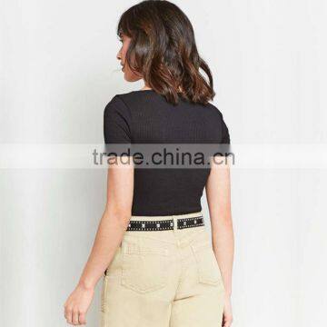 2017 Ladies Ribbed Deep V-neck Short Sleeves Ballet Wrap Crop Cami Tops photo-6