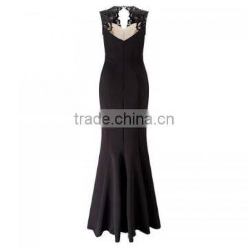 2017women Clothing Manufacturers Guangzhou Evening Dress Supplier Hollow Lace Patchwork Black Dress Evening photo-3