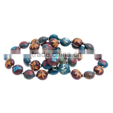 Polymer Clay Bracelet Round Mixed Hieroglyphic Pattern 20cm(7 7/8") long,5PCs,Newest