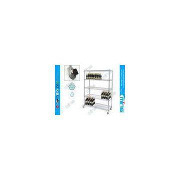 4 Tier Chrome Mobile Wire Shelving Wine Rolling Shelving with Brake Wheels