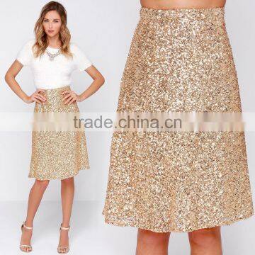 B33786A Autumn elegant OL fashion bodycon gold sequin pencil Skirt