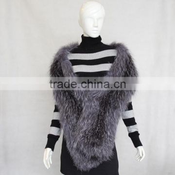 YR656 Fashionable lady's real fox fur shawl/new design fox fur /silver fox fur big shawl /stole for women