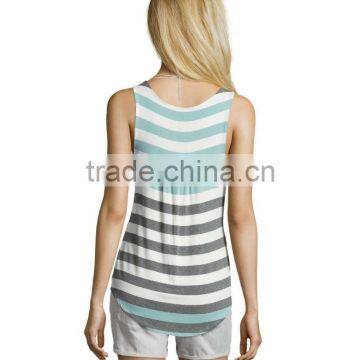 Wholesale Button Front Jersey Knit Girls Sleeveless Striped Tank Top photo-3