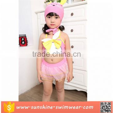 OEM Pink And Yellow Girls Tankini With Bowknot Swimwear Set