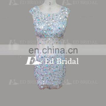 Luxury Crystal Beaded Cap Sleeve See Through Tulle Sexy Short Formal Cocktail Dresses photo-2