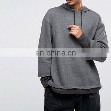 Oversized Hoodie With Double Sleeve In Charcoal Marl