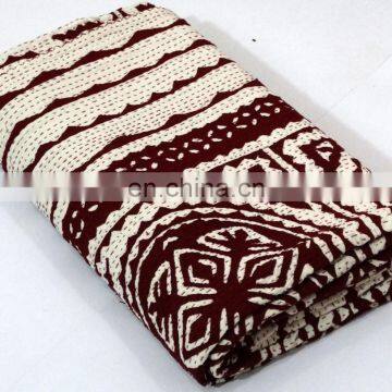 Indian Wholesaler  Gold Member Hot Selling Maroon Cut Work Applique Kantha Quilt