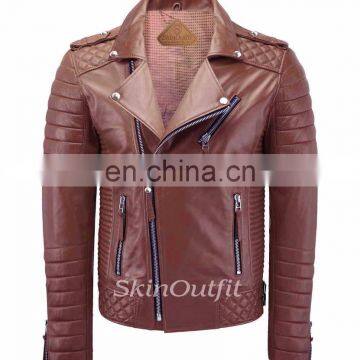 NEW MEN'S GENUINE LAMBSKIN STYLISH MOTORCYCLE BIKER LEATHER JACKET TAN