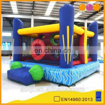 AOQI new design colorful inflatable moonwalks with obstacle wall for kids