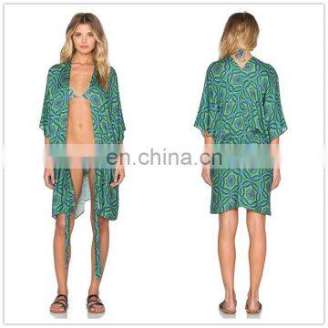 Top quality women printed swimwear cover up beach dress kaftan chiffon