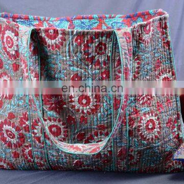 Hand Block Printed Cotton Beach Bag Quilted Large Gypsy Tote Purse Bohemian Carry shoulder bag