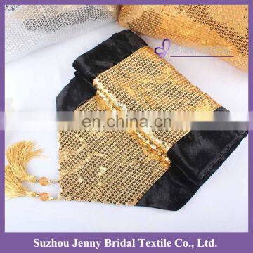 TR039K Tassel Chenille fabric Velvet Diamante Studded Modern gold table runner