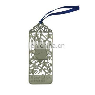 Custom Zinc Alloy Silver Hollow Design Electronic Dictionary Bookmark With Ribbon