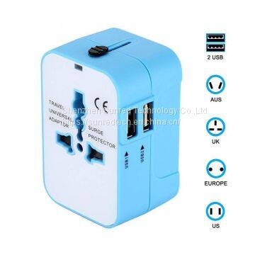 2018 Coorporate Gift Universal Travel Adapter with US UK EU AUS Plug Adaptor ,2.1A Dual USB Port