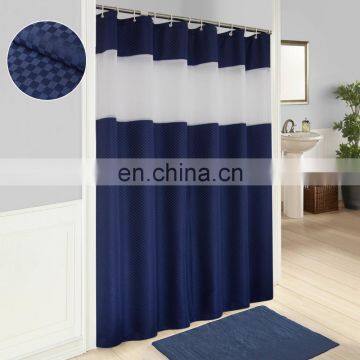 Wholesale polyester shower curtain with window classic check design bath shower curtain hotel shower curtain