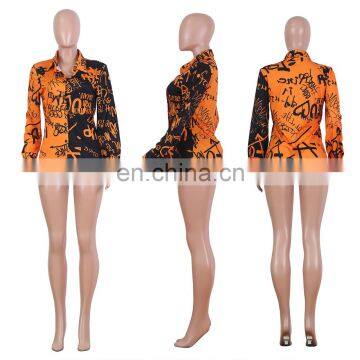 2020 New Design Women's Clothing Loose Graffiti Pri-nted Casual Shirts Irregular Button Blouses Ladies Tops photo-6