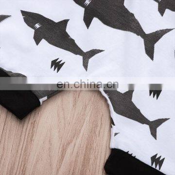 2019 Summer Kids Cotton Shark Print Hoodies Top Tshirt & Baby Animal pp Pants Shorts 2pc Set photo-6