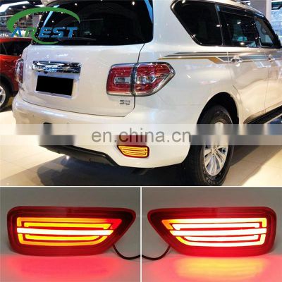 Carest 2PCS For Nissan Patrol 2012 - 2019 Car LED Rear Bumper Reflector Fog Lamp Brake Light Moving Turn Signal lamp