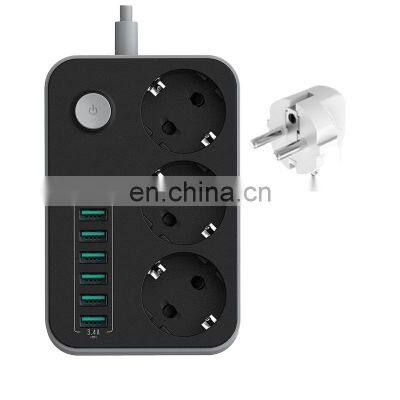 EU standard 3-hole socket power strip 6 usb power strip multi-function power strip 3.4A