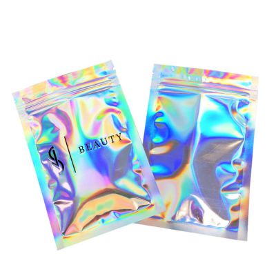 Custom logo zipper holographic cosmetic packaging bags / holographic pouches for eyeshadow packaging