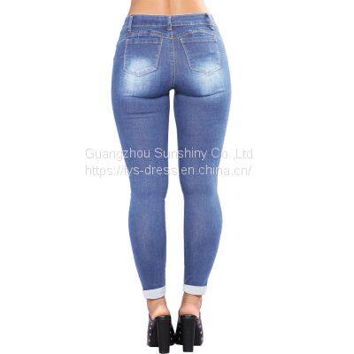 Women's New Style European and American Ripped Slim-fit Buttocks-lifting Jeans photo-5