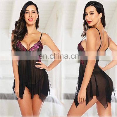 Custom  Factory Stock Amazon's Hot Lace Babydoll Satin Lingerie Femme