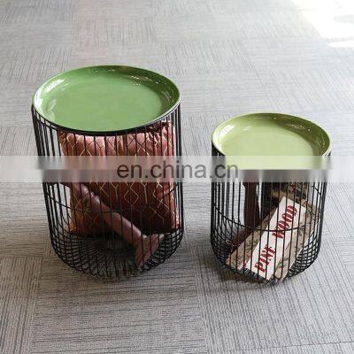 wholesale 2019 multifunctional iron metal Wire mesh storage basket kid portable coffee table set of 2