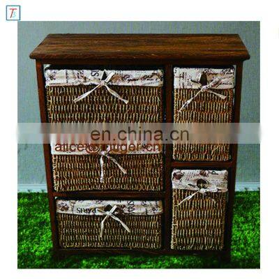 Antique Living Room Cabinet Wooden Cabinet With 5 Rattan Storage Drawers photo-2