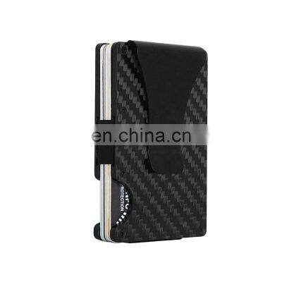 Ultra Thin RFID Blocking Credit Card Holder Metal Wallet Slim Carbon fiber Card Case for Travel and Work